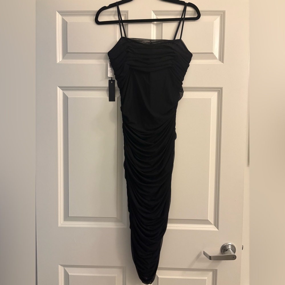 Babaton Black Ruched Midi Dress